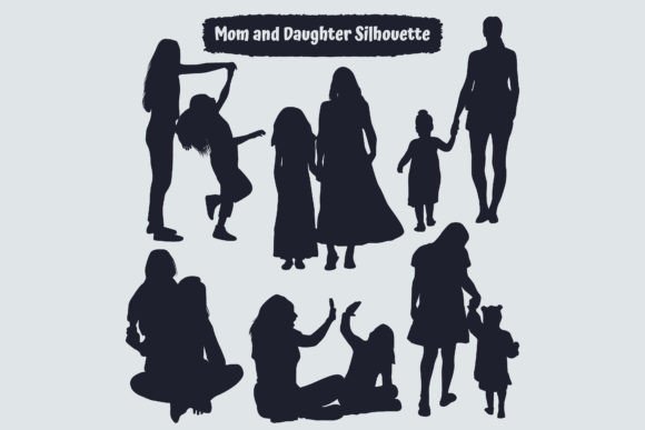 Mom and Daughter Silhouettes Vector Graphics and Illustrations