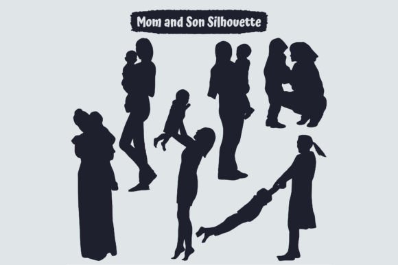 Mom and Son Silhouettes Illustration Graphics